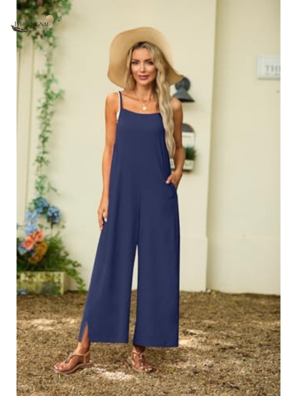 Women's Casual Loose Wide Leg Jumpsuit Sleeveless Romper Overalls Pockets - Picture 2 of 4